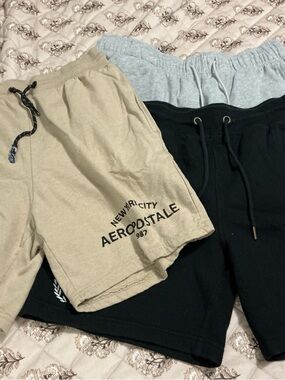 Aeropostale Men’s Khaki, Black & Light Gray Athletic Shorts Trio
